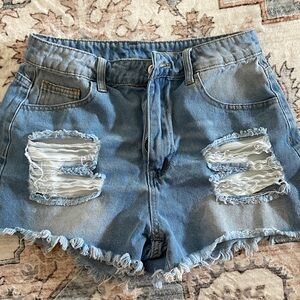 Distressed Blue Denim Shorts
